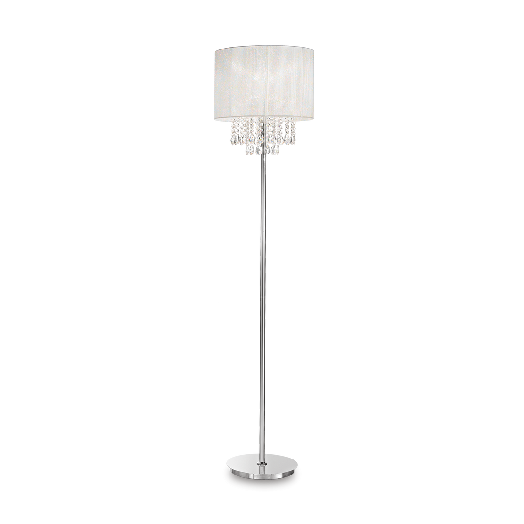 Lampadar alb cu abajur textil si ornamente din sticla Opera