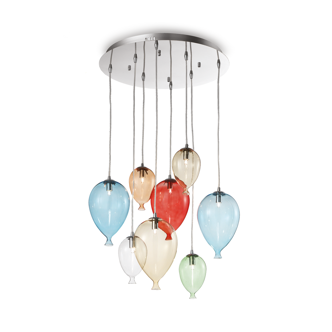 Lustra cu 8 abajururi colorate in forma de balon -design jucaus Clown