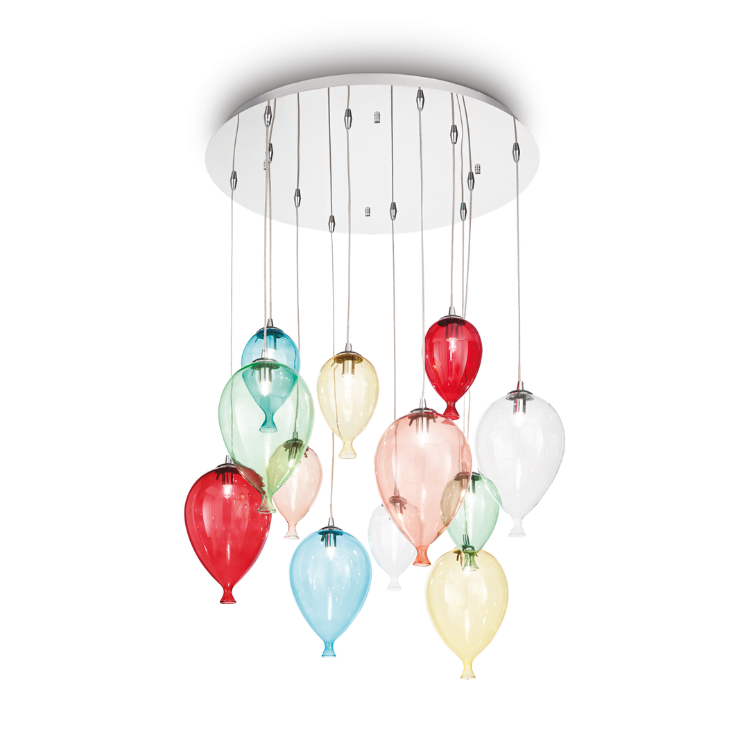 Lustra cu 12 abajururi colorate in forma de balon Clown