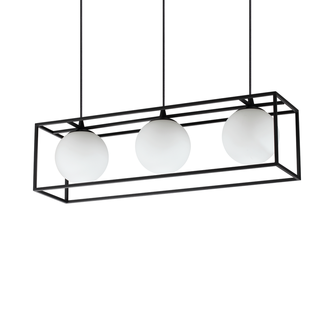Lustra suspendata neagra cu 3 globuri inramate Lingotto