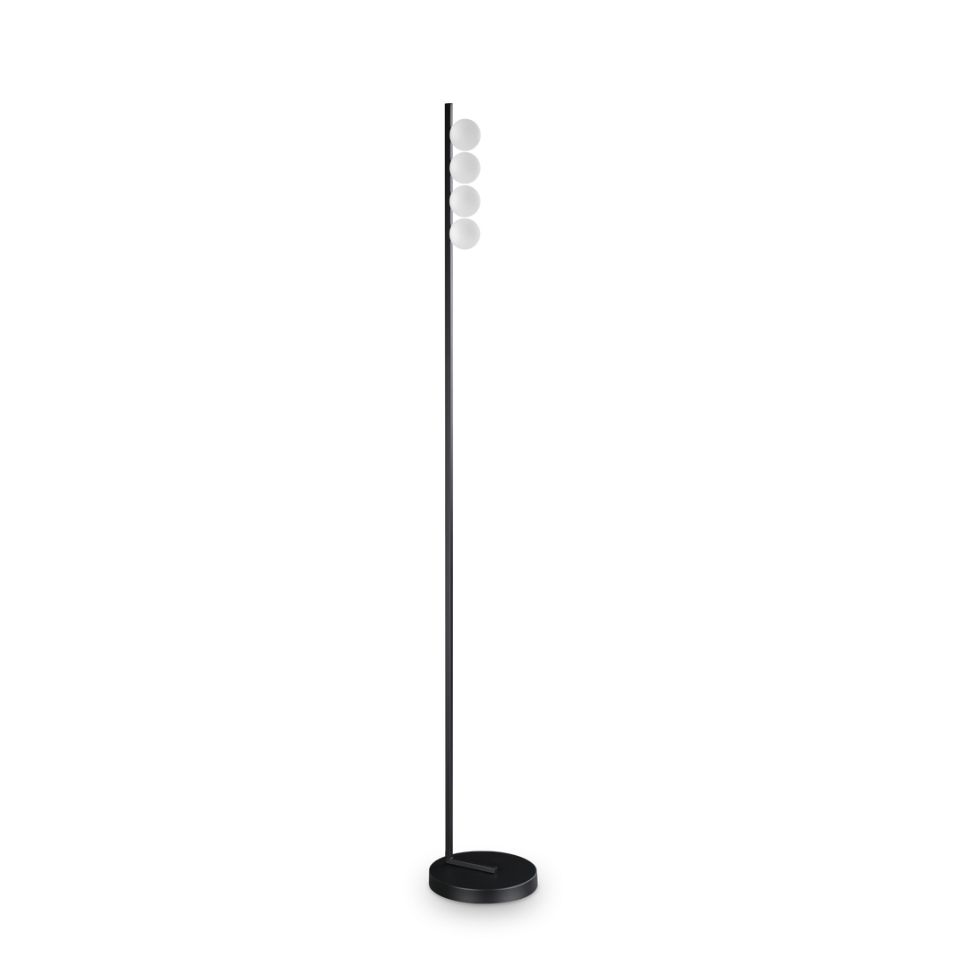 Lampadar negru cu 4 abajururi mici din sticla Ping Pong