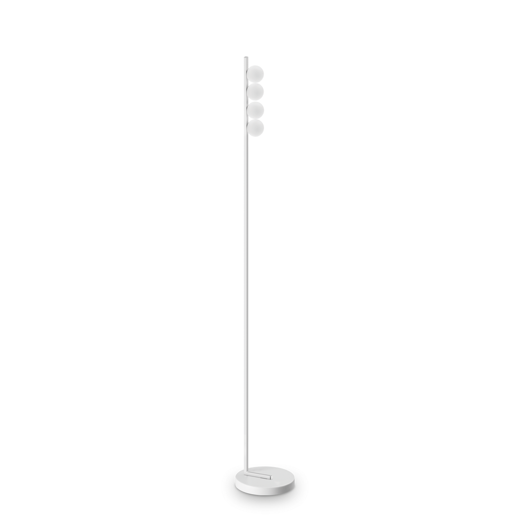 Lampadar alb cu 4 abajururi mici din sticla Ping Pong