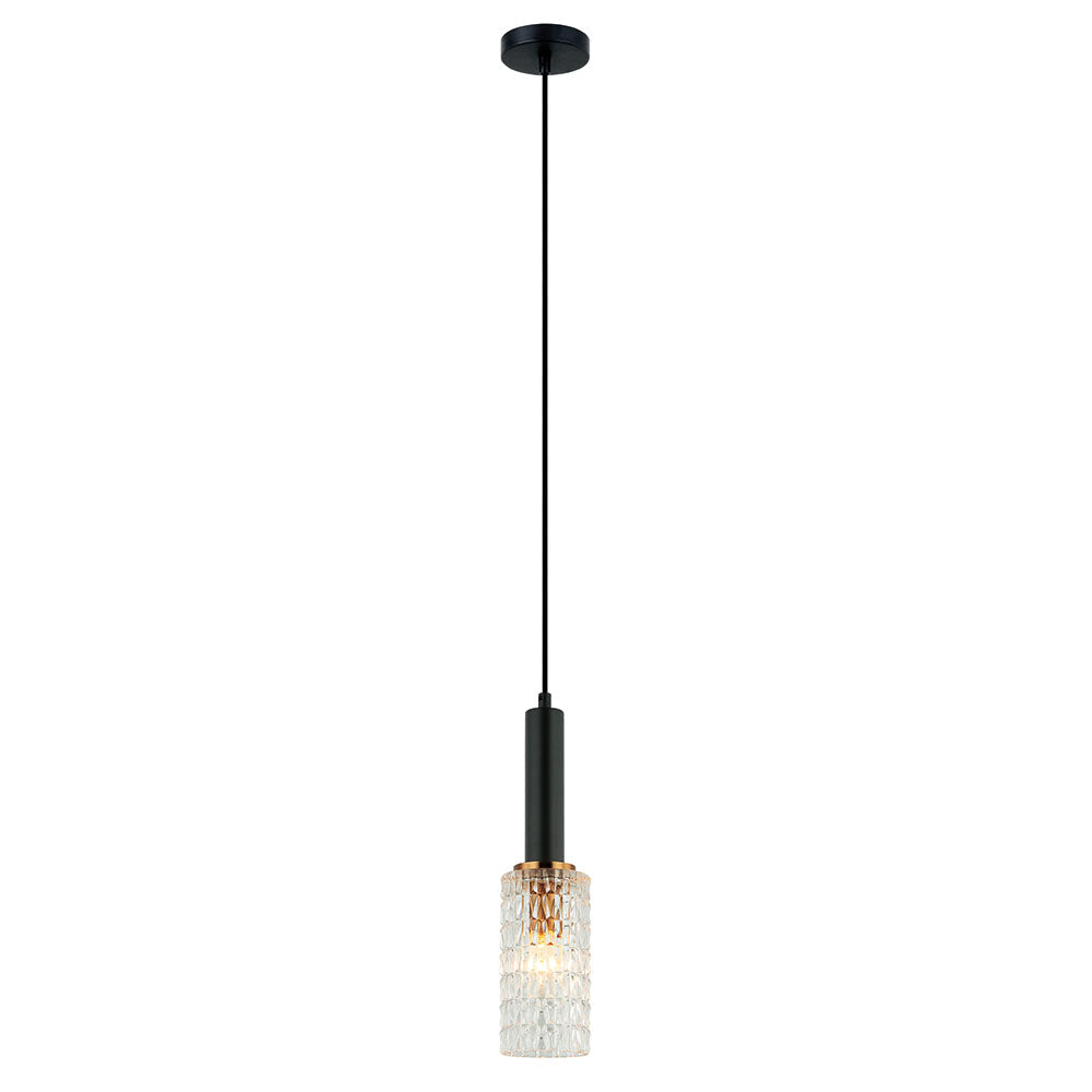 Pendul negru cu abajur din sticla texturata Lira by Viokef