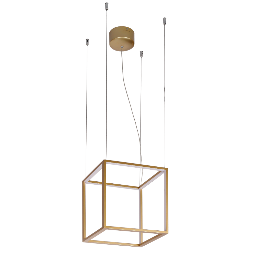 Lustra in forma de cub cu laturile iluminate Gold Cube by Viokef
