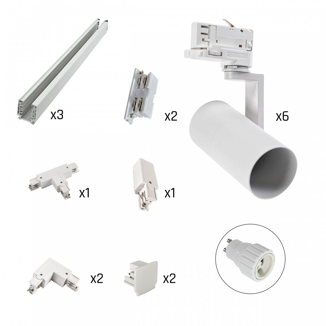 Set sistem alb sina MADARA MINI 6X SPOTURI+ 3-PHASE TRACKS