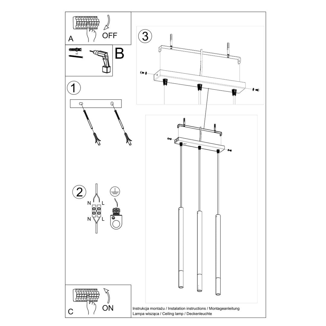 Lampa suspendata MOZAICA 3L negru/cromat SL.0886