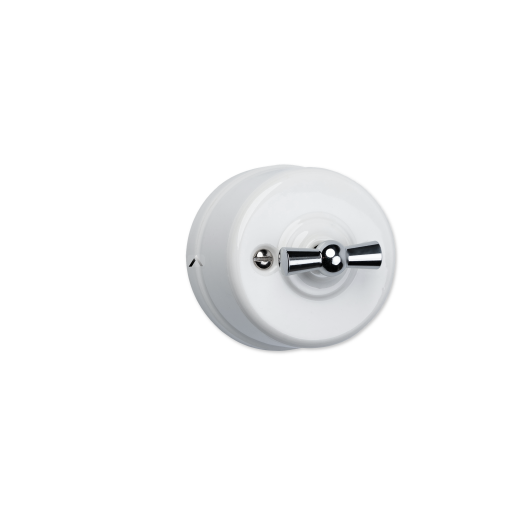 Intrerupator ceramic aparent dublu/interrupator alb cu buton argintiu