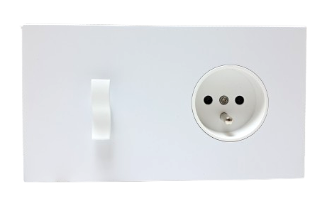 Panou dublu orizontal WAVE priza cu impamantare / intrerupator simplu cap-scara alb mat