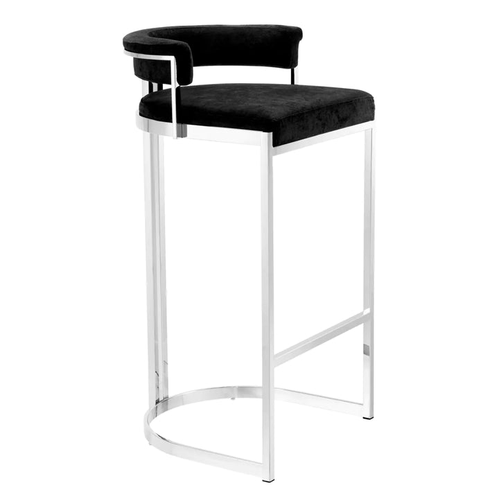 Scaun de bar Dante din oțel inoxidabil lustruit și catifea neagră by Eichholtz