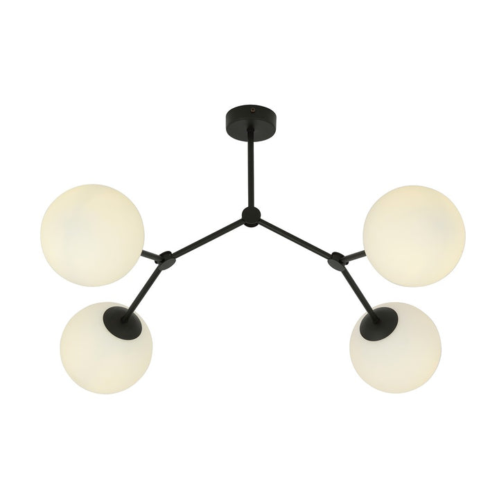 Plafoniera SPACE 4 neagra cu abajur opal