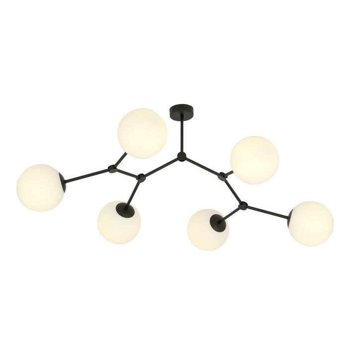 Plafoniera SPACE 6 neagra cu abajur opal