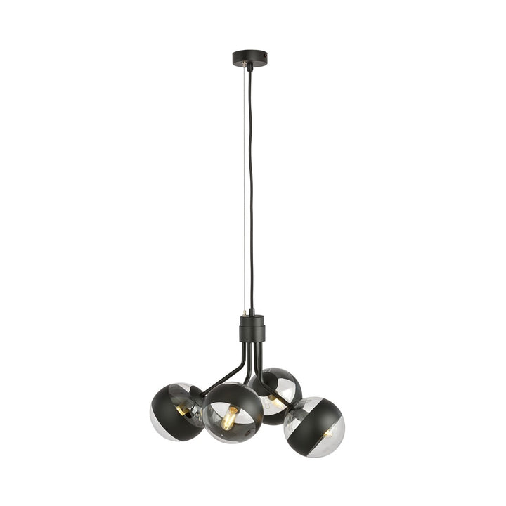 Lustra suspendata NOVA 4 neagra cu abajur dungat