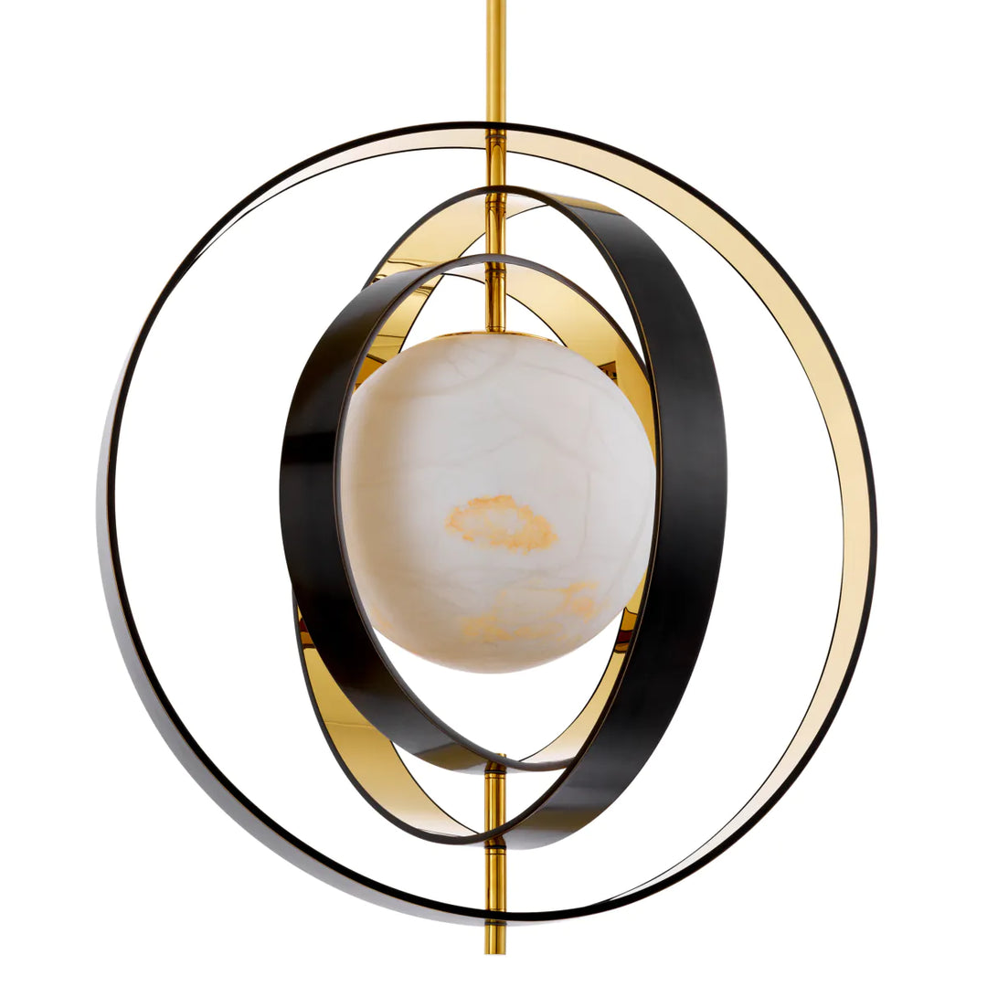 Candelabru cu inele negru-aurii si abajur din alabastru Pearl by Eichholtz