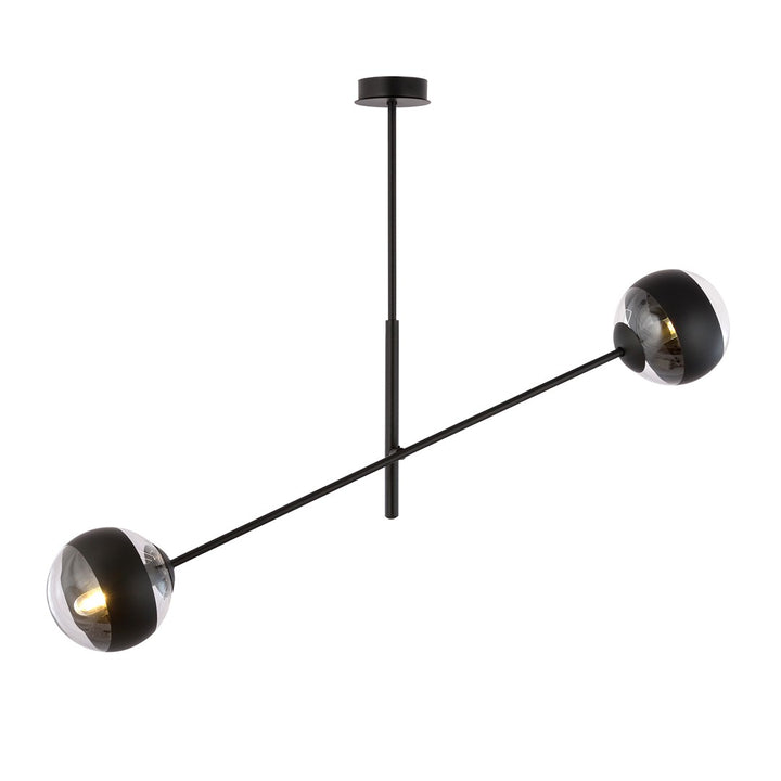 Lustra LINEAR 2 neagra cu abajur dungat