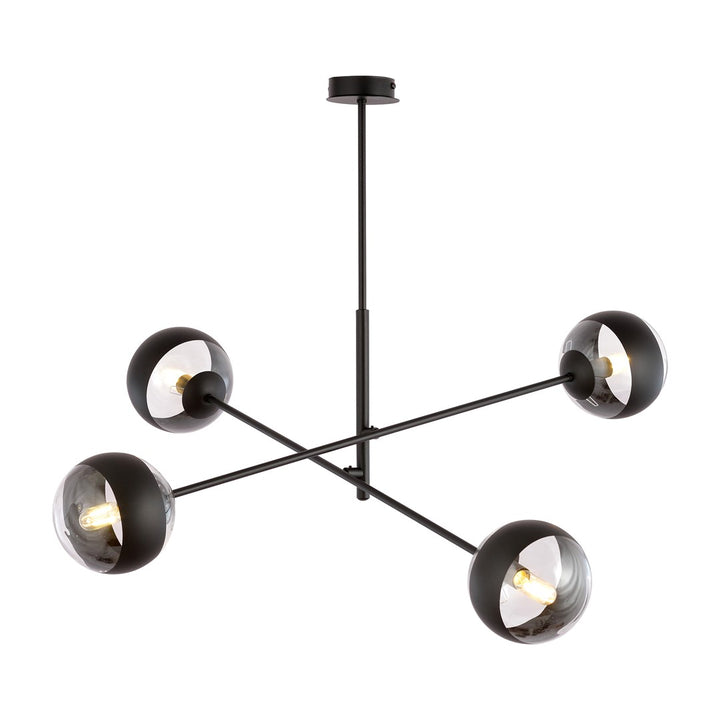 Lustra LINEAR 4 neagra cu abajur dungat