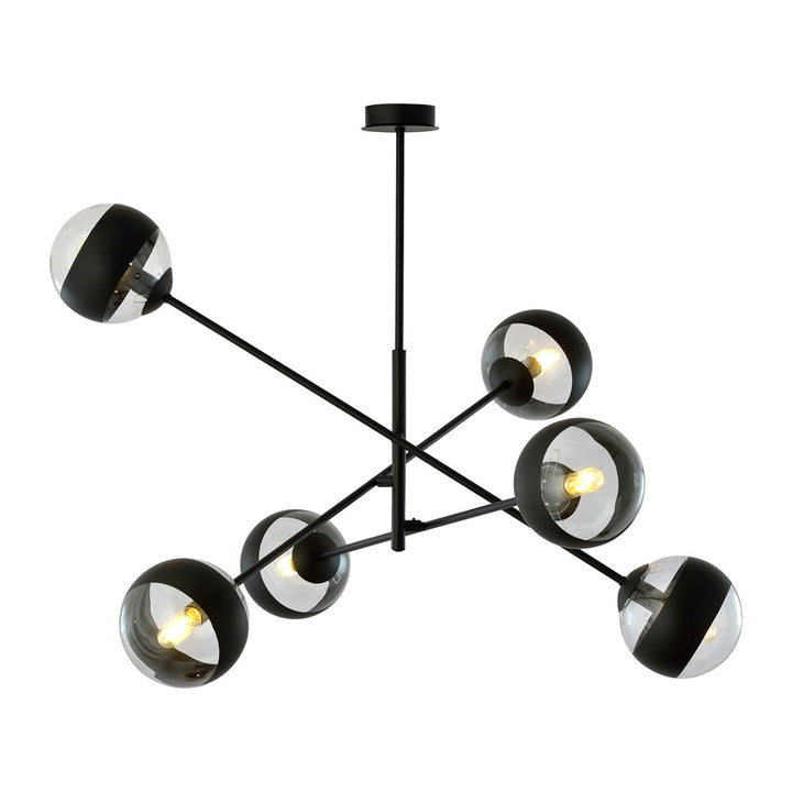 Lustra LINEAR 6 neagra cu abajur dungat