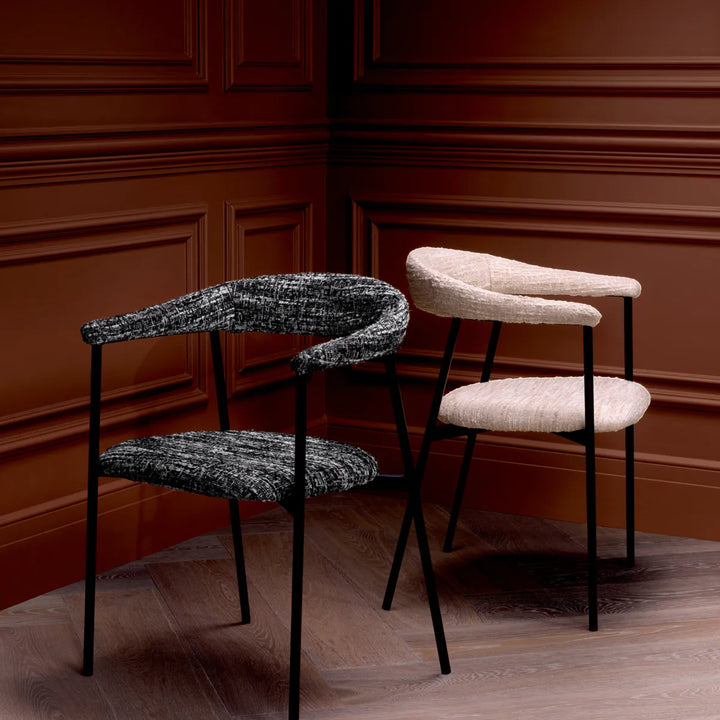 Set de 2 scaune de dining Julio cu tapițerie Bouclé Sonata Black by Eichholtz