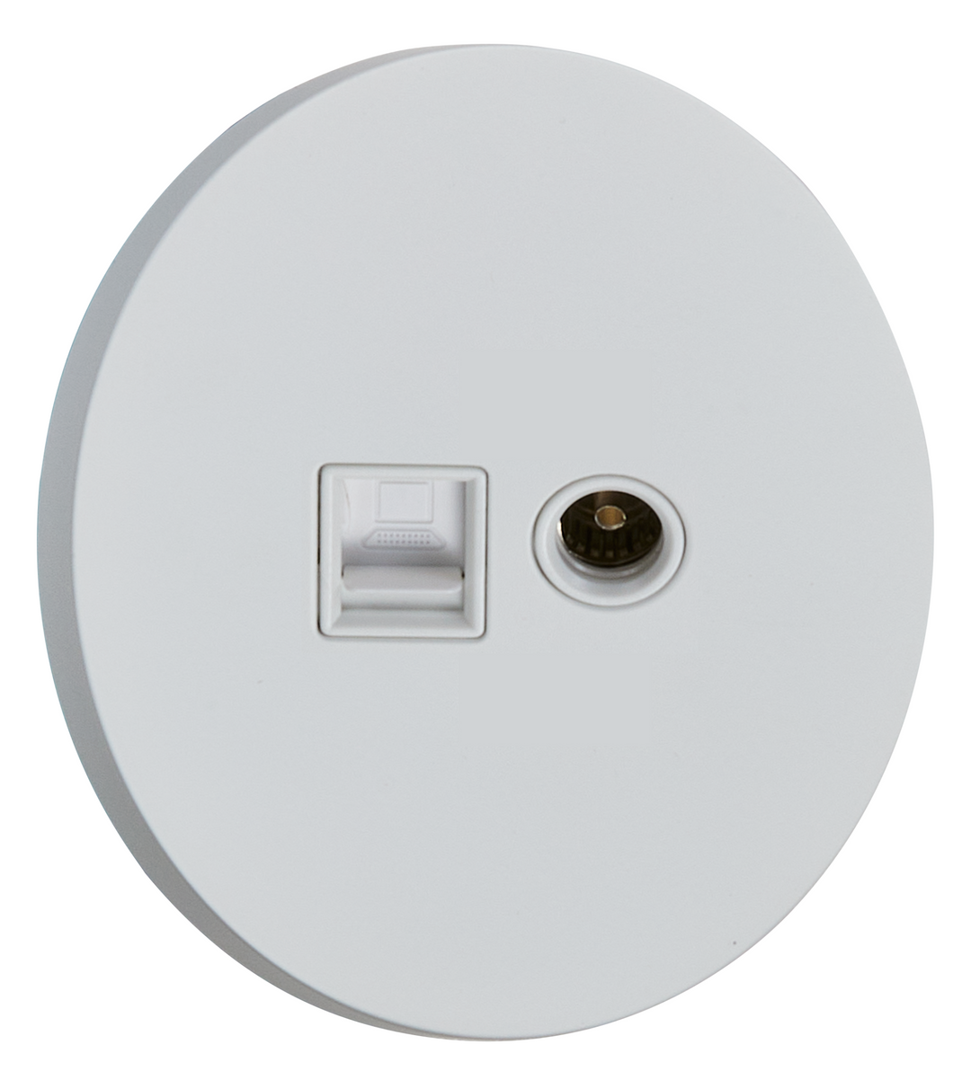Priza rotunda RJ45 + TV alb mat