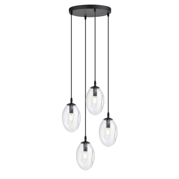 Lustra suspendata ASTRAL 4 neagra PREMIUM cu abajur transparent