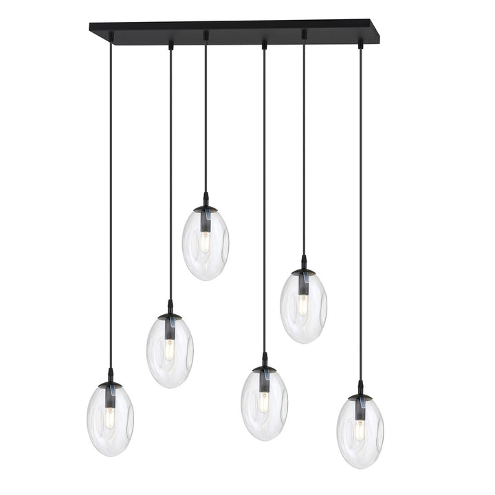Lustra suspendata ASTRAL 6 neagra cu abajur transparent