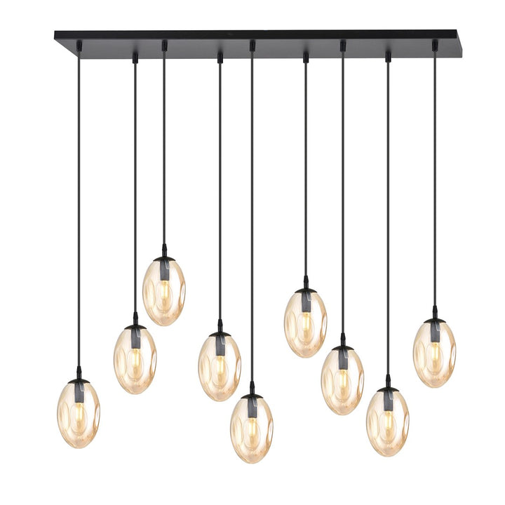 Lustra suspendata ASTRAL 9 neagra cu abajur chihlimbar