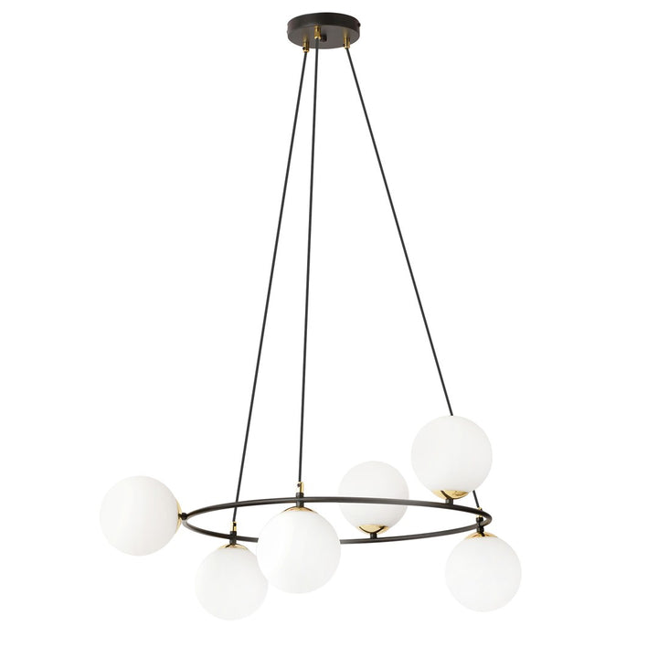 Lustra suspendata AZURA 6 neagra cu abajur opal