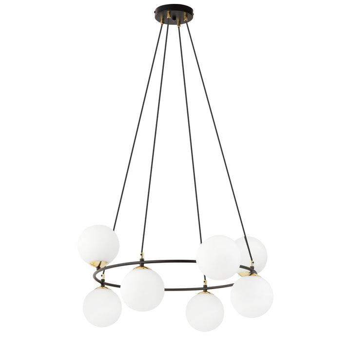 Lustra suspendata AZURA 8 neagra cu abajur opal