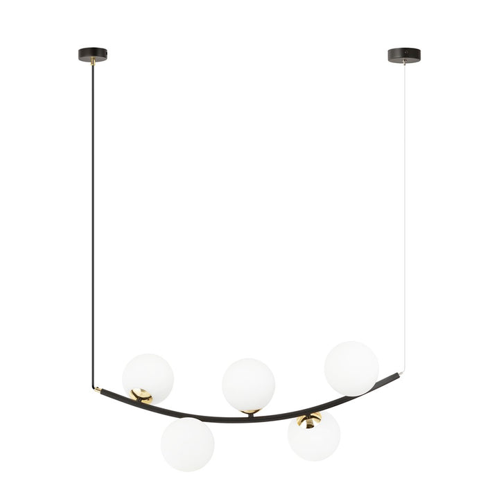 Lustra suspendata RITZ 5 neagra cu abajur opal