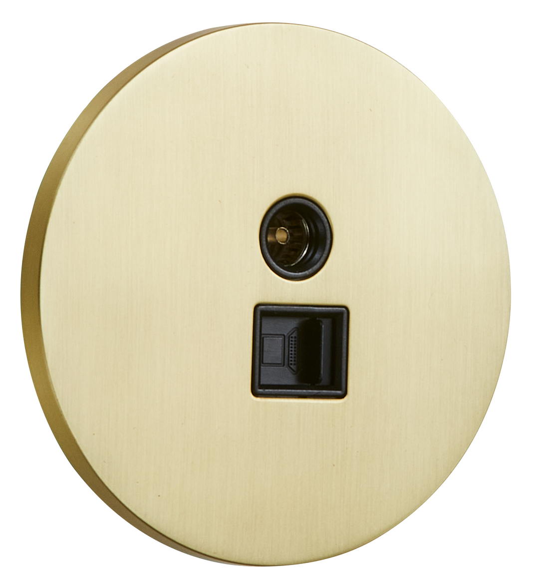 Priza rotunda RJ45 + TV auriu periat
