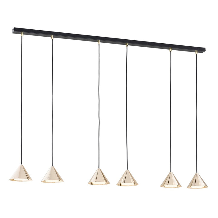 Lustra suspendata cu abajur conic ELIT 6 neagra cu auriu