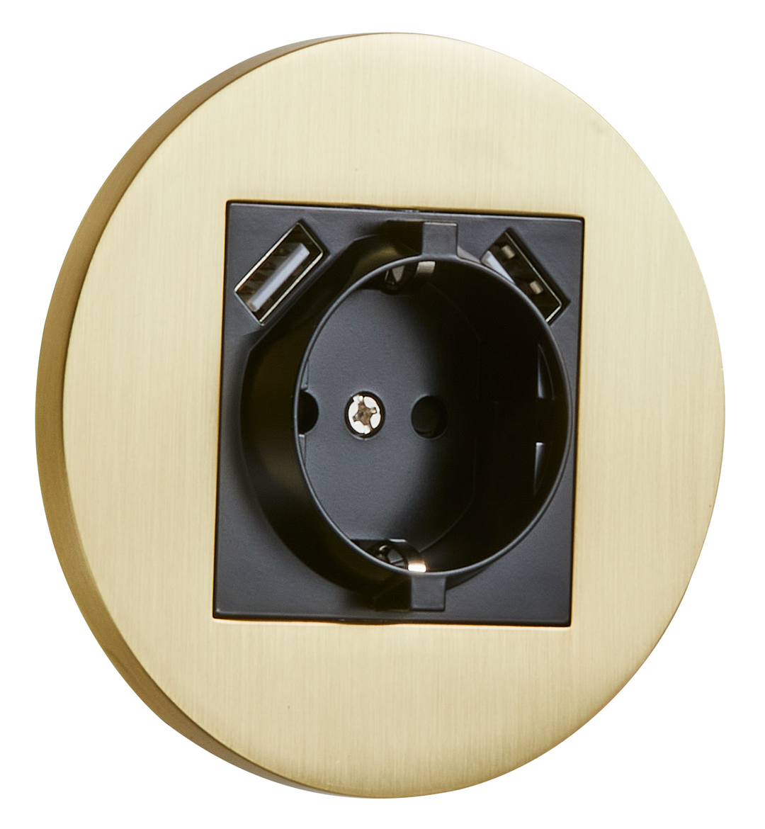 Priza rotunda Schuko + 2 x USB auriu periat