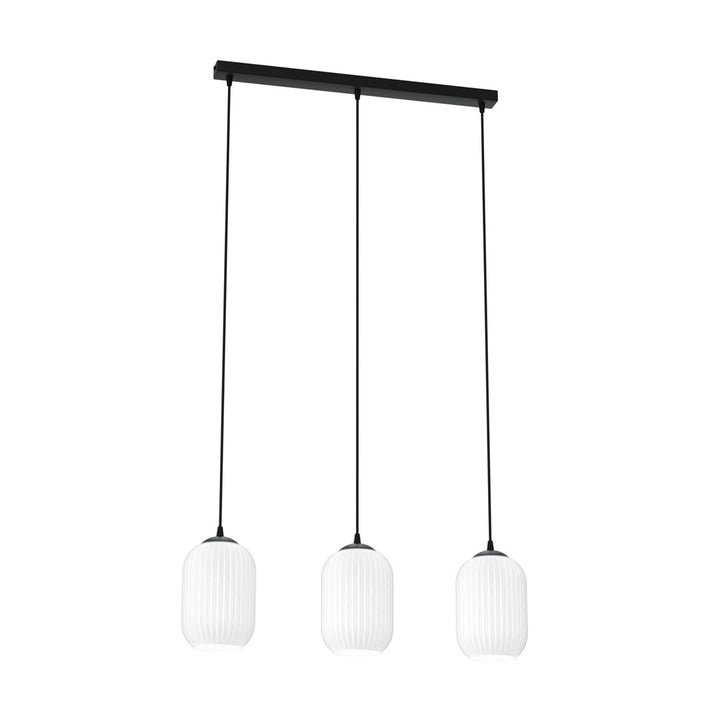 Lustra suspendata VERDI 3 neagra cu abajur opal