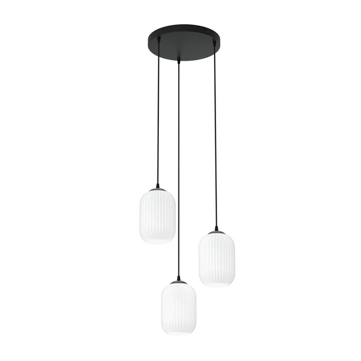 Lustra suspendata VERDI 3PREM neagra cu abajur opal