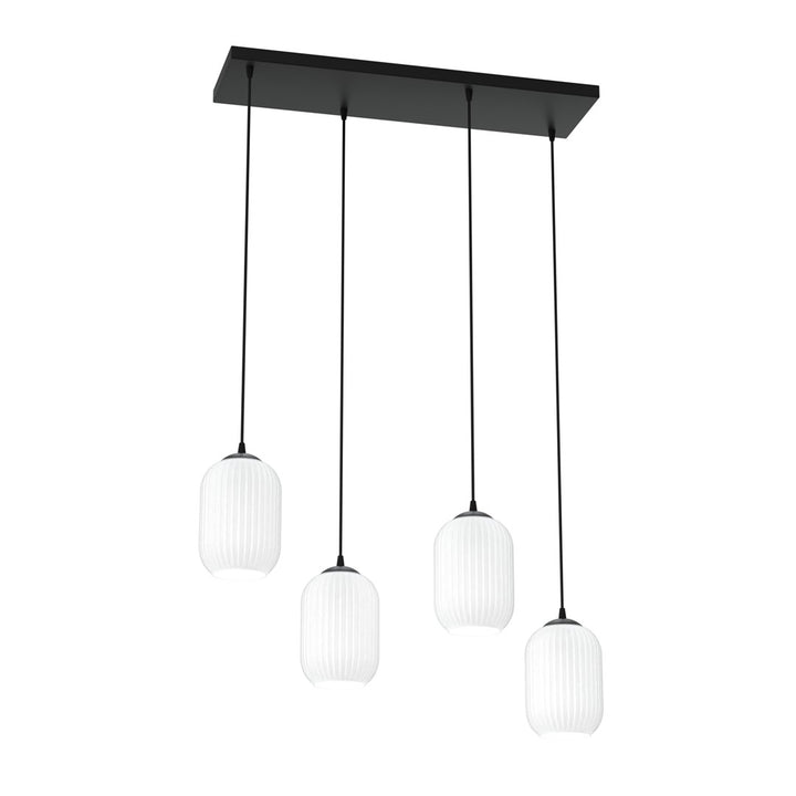 Lustra suspendata VERDI 4 neagra cu abajur opal