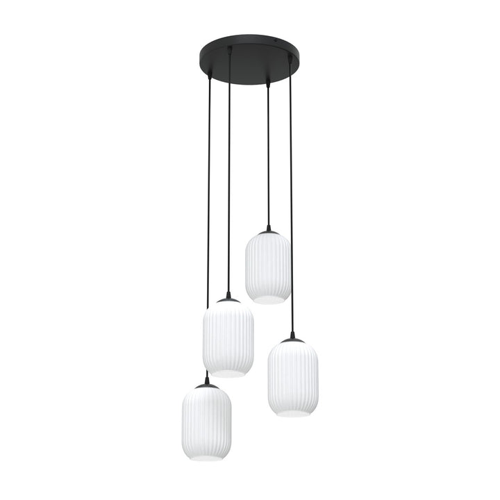 Lustra suspendata VERDI 4PREM neagra cu abajur opal