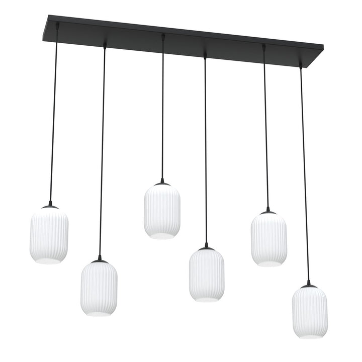 Lustra suspendata VERDI 6 neagra cu abajur opal