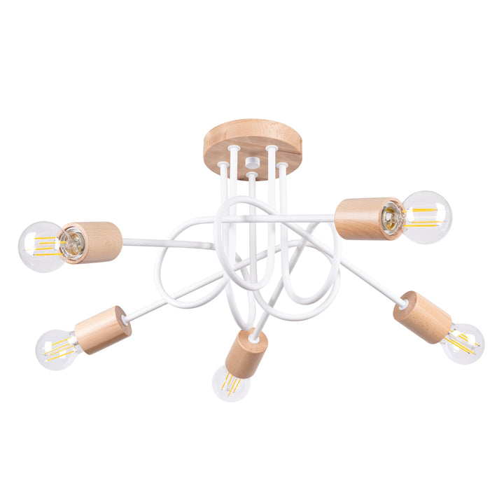 Candelabru cu elemente din lemn EMBER 5 alb