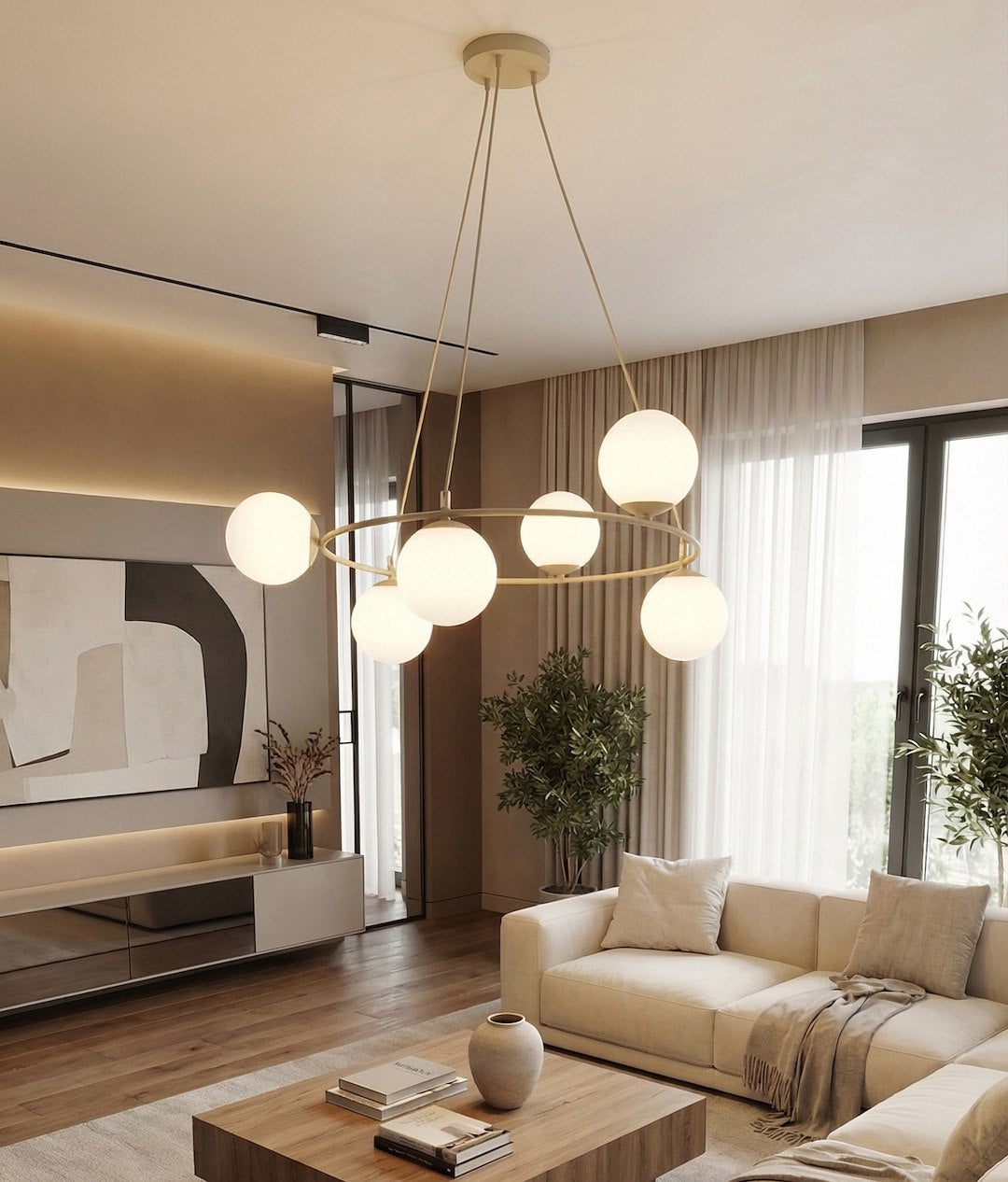 Lustra suspendata AZURA 6 cafeniu opal