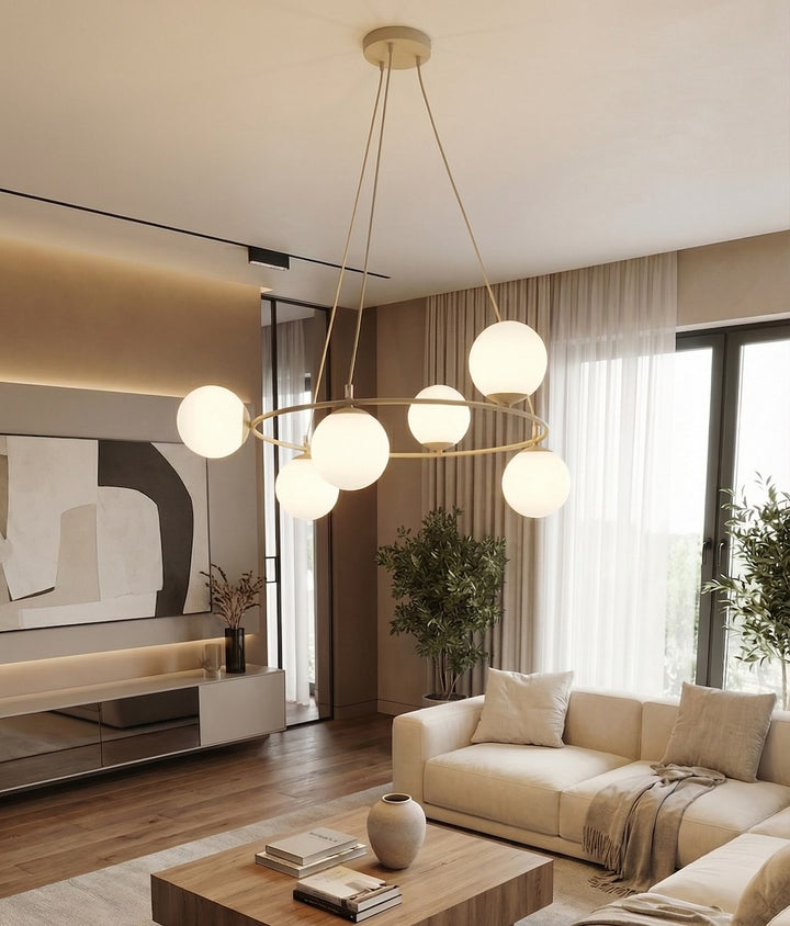 Lustra suspendata AZURA 6 cafeniu opal