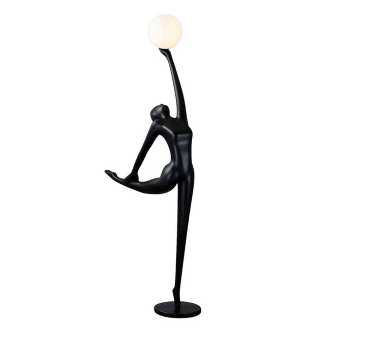 Lampadar negru in forma de balerina cu abajur alb mat