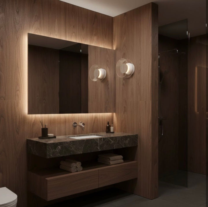 Aplica de perete rotunda sticla transparenta Walnut Led Step