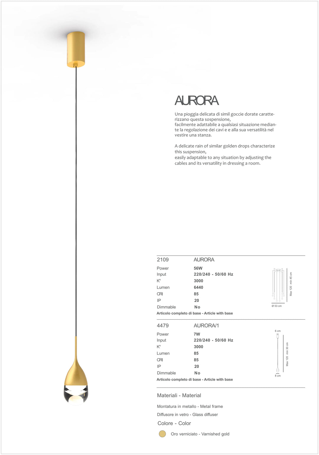 Pendul din sticla plina in forma de picatura de apa AURORA by Sikrea