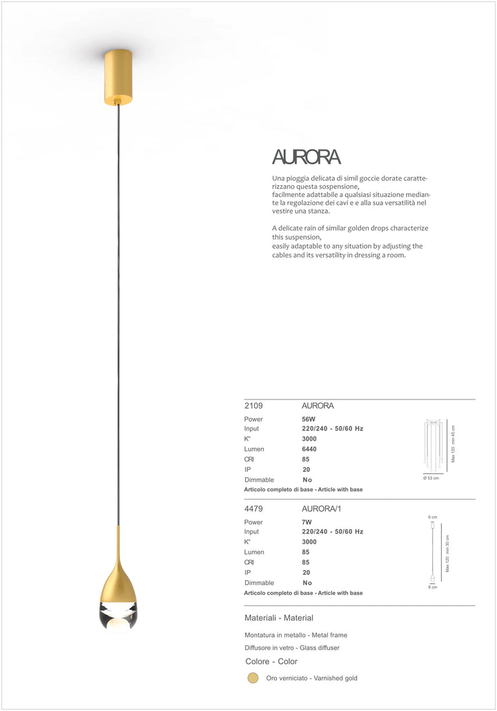 Pendul din sticla plina in forma de picatura de apa AURORA by Sikrea