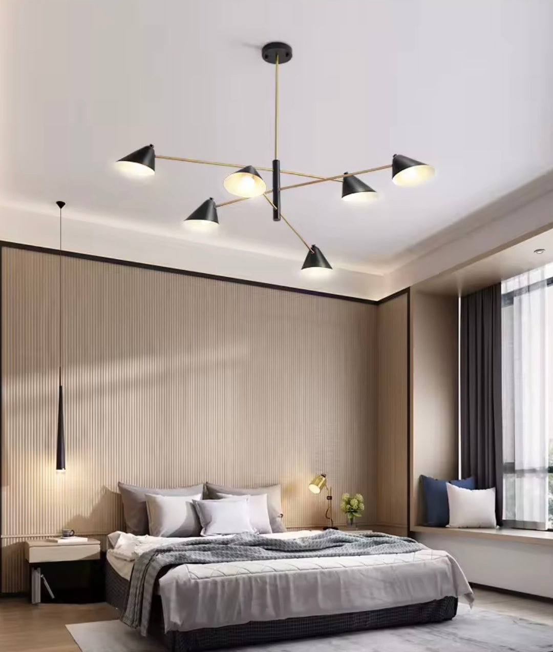 Lustra neagra design modern cu 6 abajururi Freya