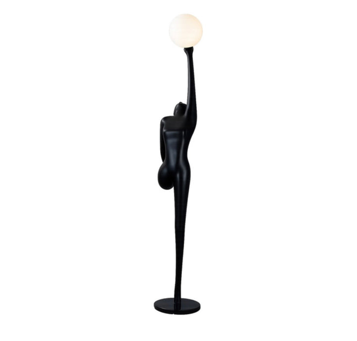 Lampadar negru in forma de balerina cu abajur alb mat