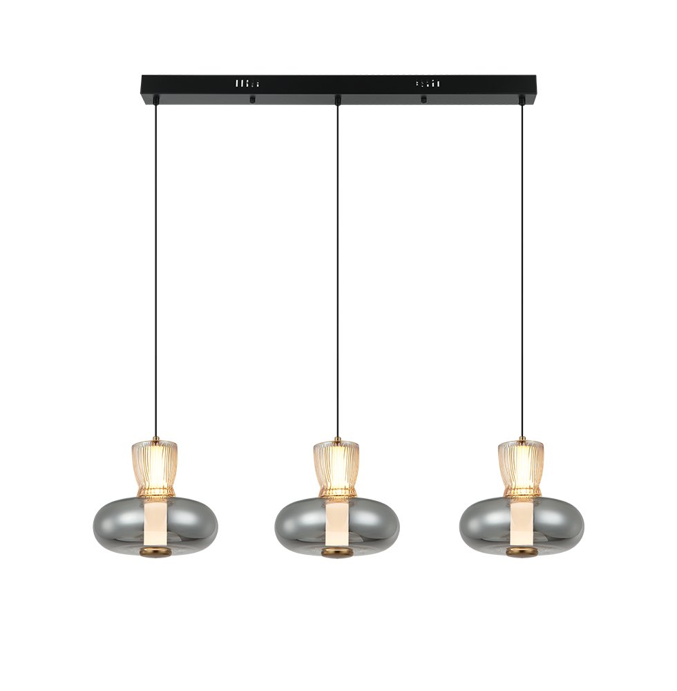 Lustra cu baza liniara si 3 pendule din sticla Sirel