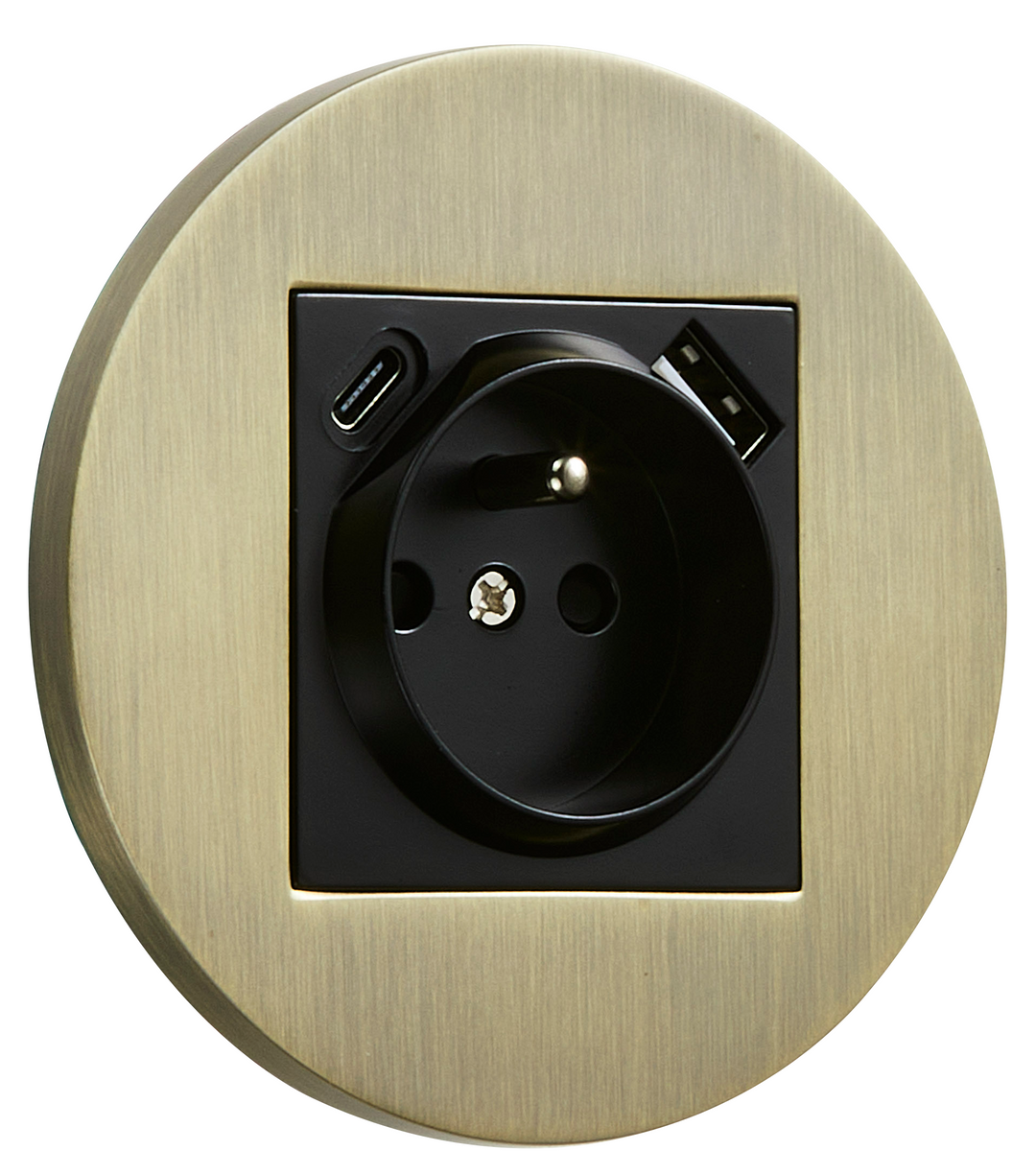 Priza rotunda French + USB + USB-C alama periata