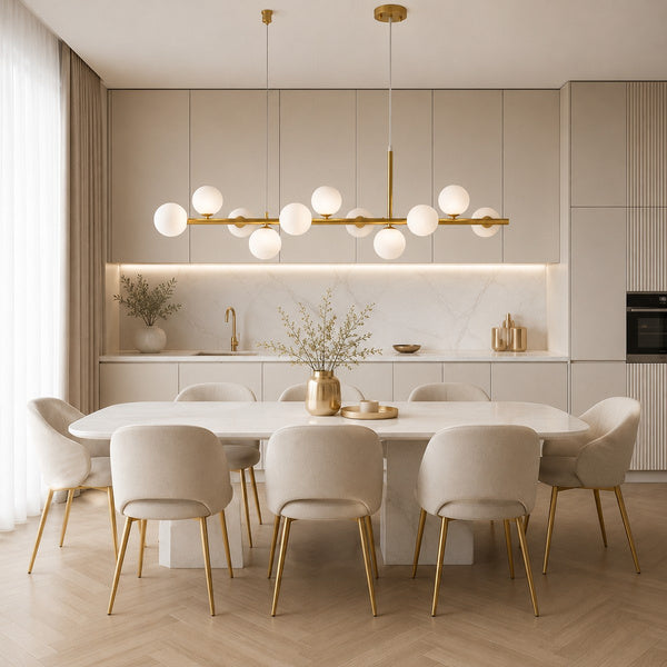 Lustra liniara cu globuri alb mat  Mini Moon 100cm Step