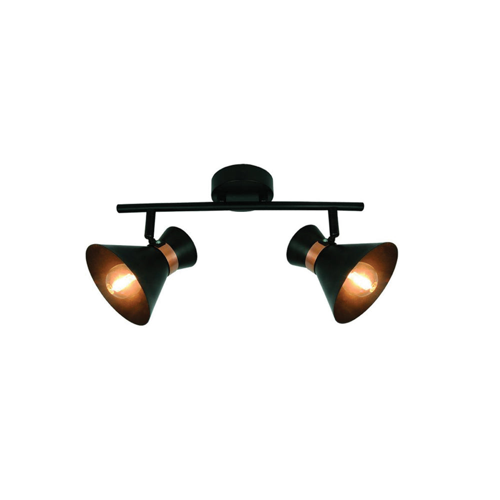 Plafoniera 2 lumini cu design clasic de culoare neagra si cupru Kelly by Viokef