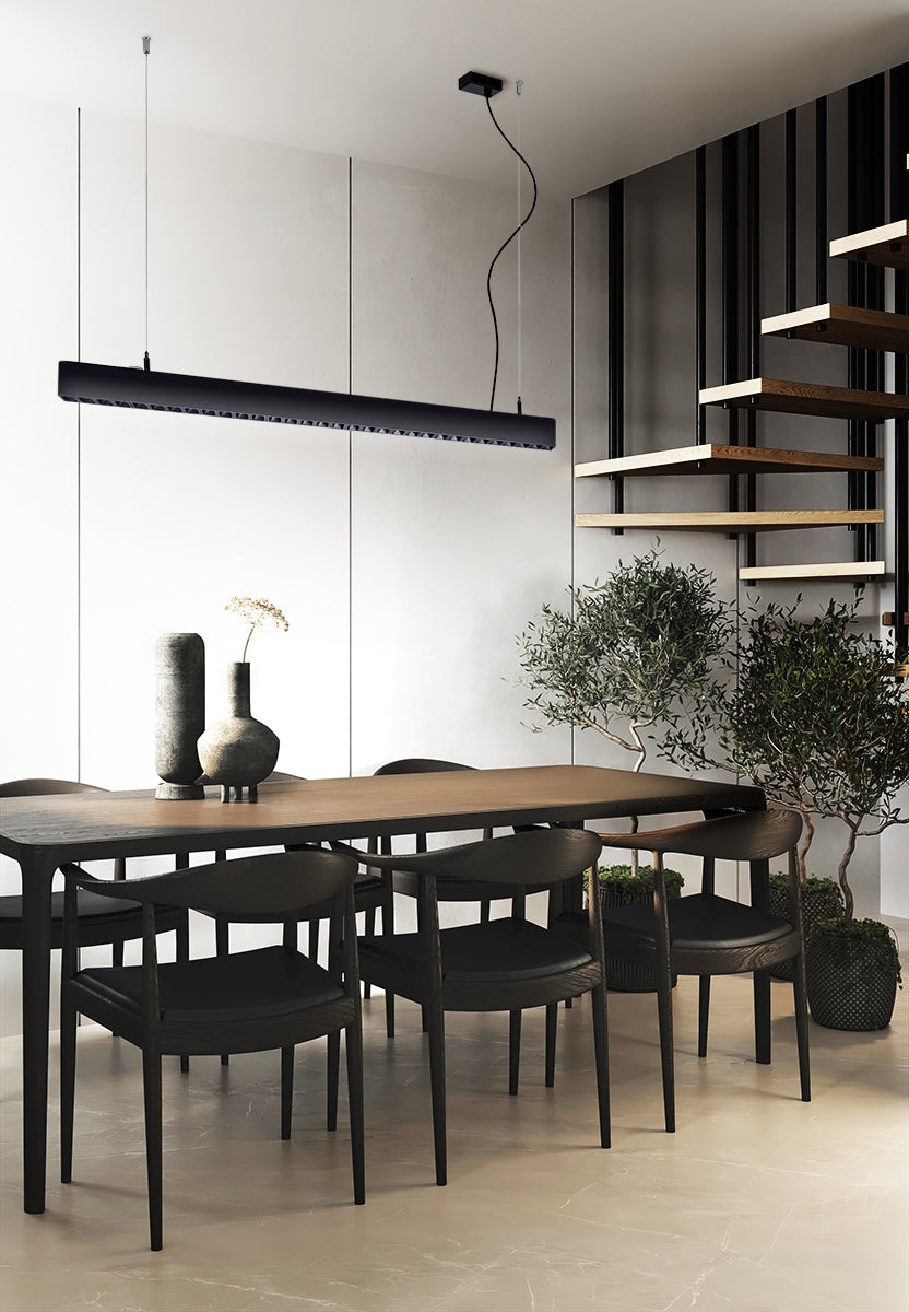 Lustra liniara neagra pentru zona de dining Line by Viokef